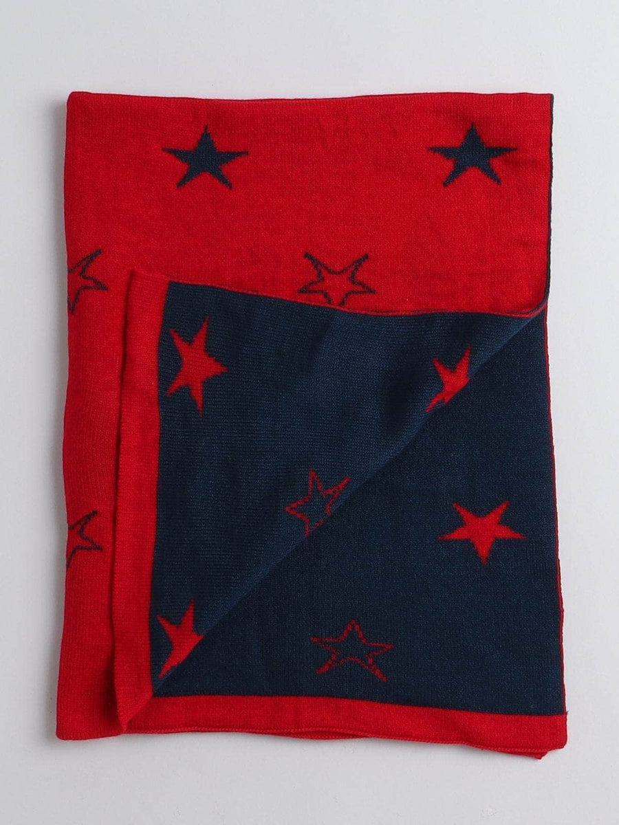 Little Angels Little Angels Reversible Blanket Woollen Perfect Nursery Essential with Stars Red & Navy Blue Blanket Blanket & Swaddle 2 in 1 Red & Navy Reversible Star Design Blanket 0-2Y / Red & Navy Blue / Baby Wool