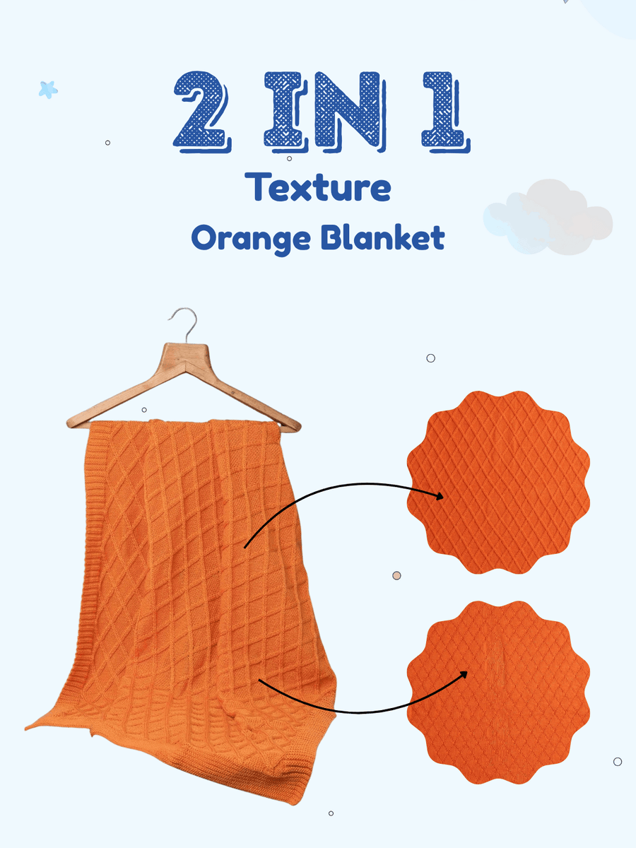 Little Angels Little Angels Baby Blanket Woollen Perfect Nursery Essential with Argyle Design Orange Blanket Blanket & Swaddle 2 in 1 Reversible Orange Textured Blanket 0-2Y / Orange / Baby Wool