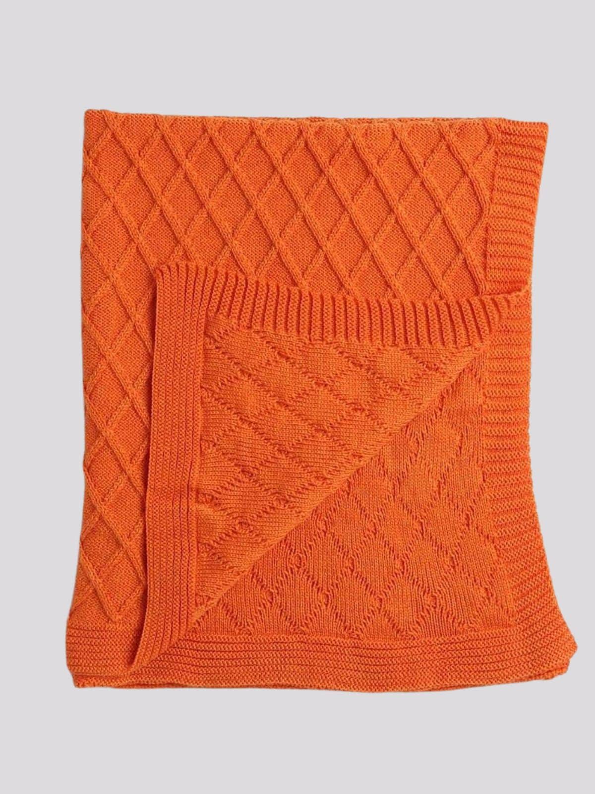 Little Angels Little Angels Baby Blanket Woollen Perfect Nursery Essential with Argyle Design Orange Blanket Blanket & Swaddle 2 in 1 Reversible Orange Textured Blanket 0-2Y / Orange / Baby Wool