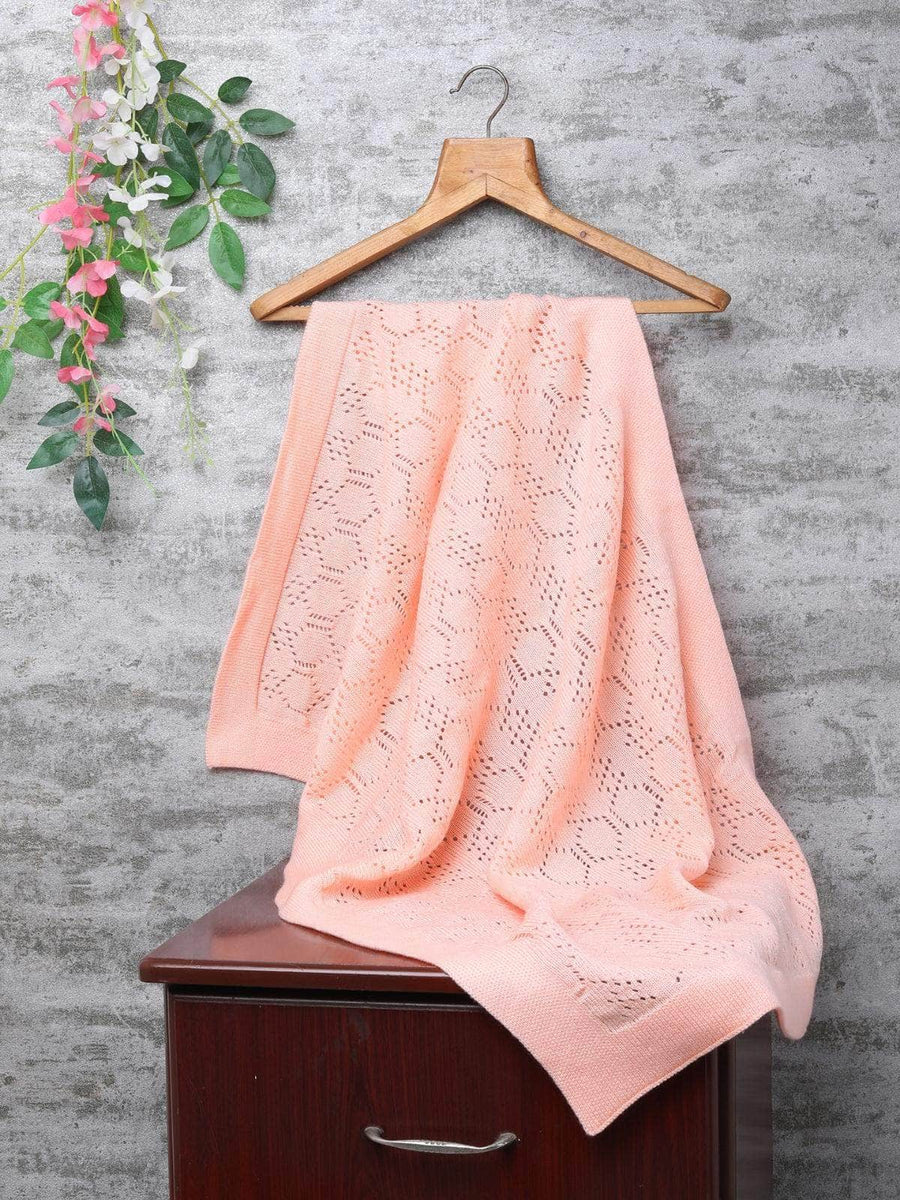 Little Angels Little Angels Baby Blanket Woollen Perfect Nursery Essential with Lace Design Peach Blanket Blanket & Swaddle Blankets, Bows, and Baby Glow 0-1Y / Peach / Baby Wool