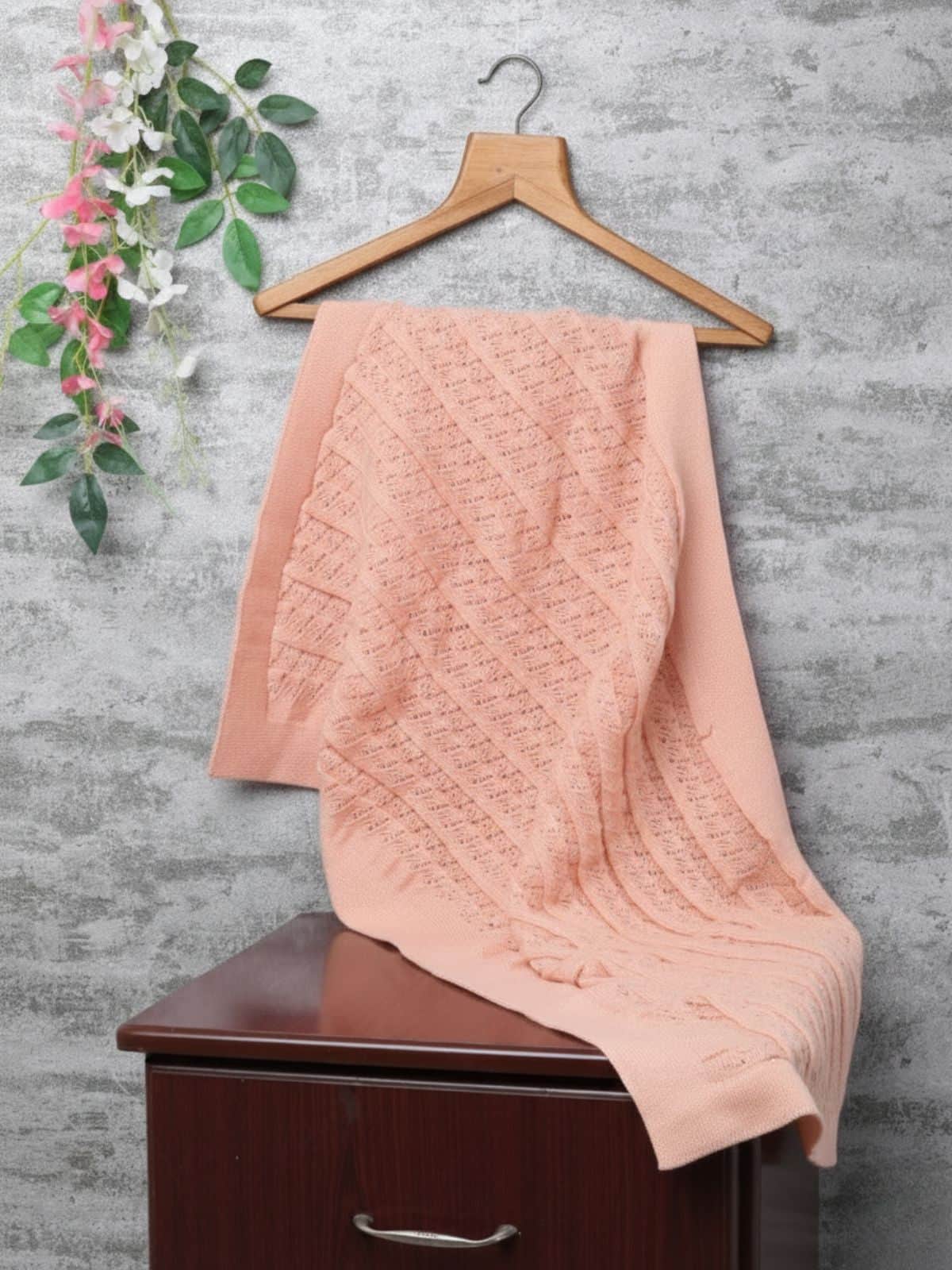 Little Angels Little Angels Peachy Pink Knit Baby Blanket Blanket & Swaddle Peachy Pink Cable Knit Baby Blanket 0-2Y / Peach / Baby Wool
