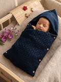 Little Angels Little Angels 1 Pc Swaddle Basketweave Woollen Navy Swaddle For Baby Boys Blanket & Swaddle Peekaboo Snuggles, Buttoned Love Swaddle 0-12M / Navy / Soft Wool