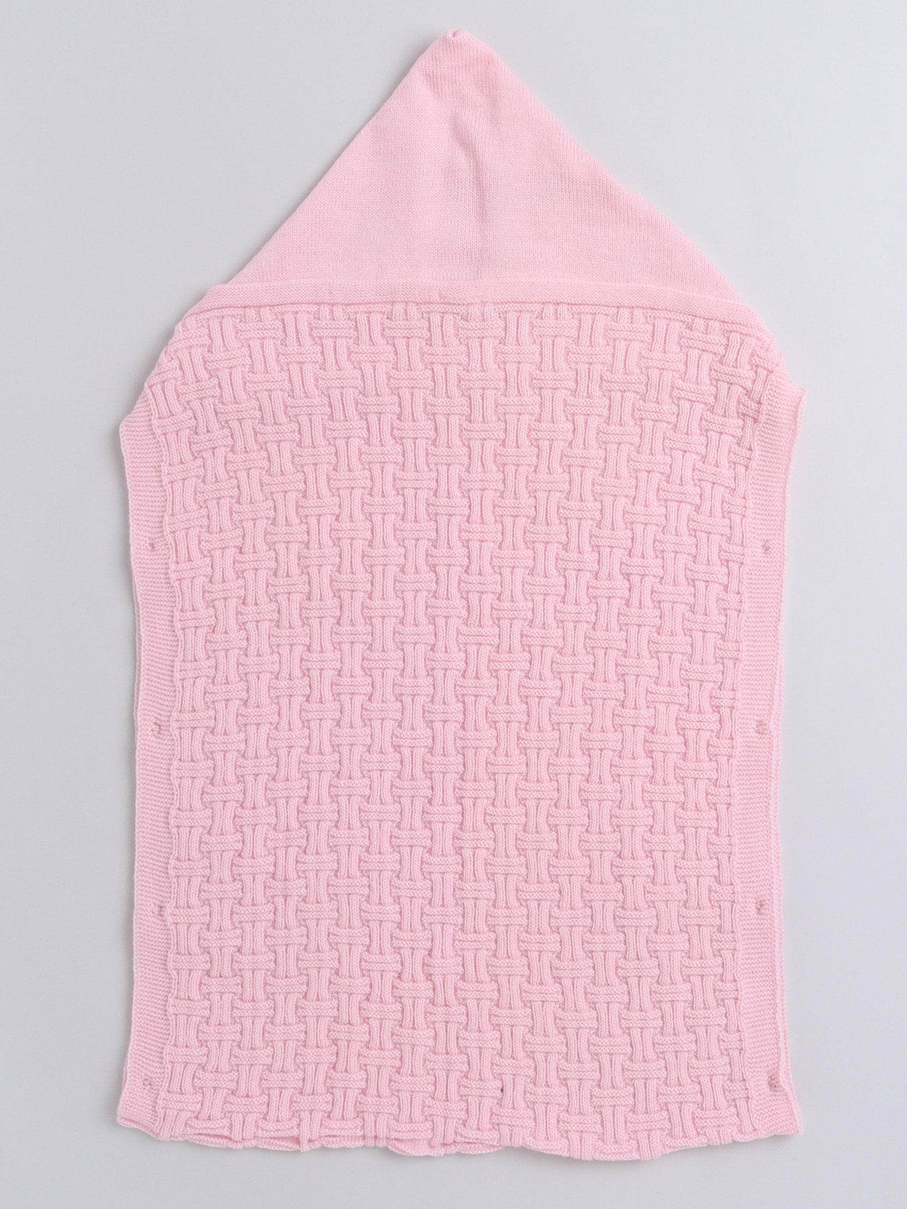 Little Angels Little Angels 1 Pc Swaddle Basketweave Woollen Pink Swaddle For Baby Girls Blanket & Swaddle Peekaboo Snuggles, Buttoned Love Swaddle