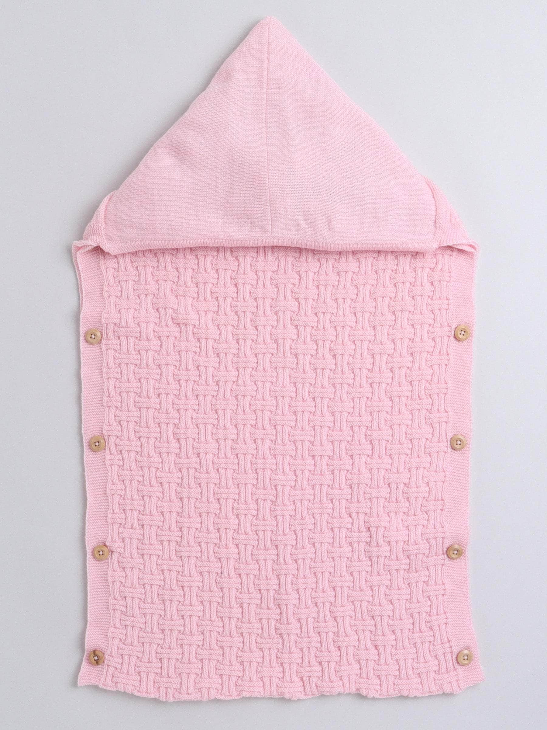 Little Angels Little Angels 1 Pc Swaddle Basketweave Woollen Pink Swaddle For Baby Girls Blanket & Swaddle Peekaboo Snuggles, Buttoned Love Swaddle