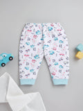 Little Angels Baby Cotton Car Print Pants with Blue Cuffs – Soft Baby Pajama Bottom Baby Cotton Car Print Pajama Pants with Blue Cuffs