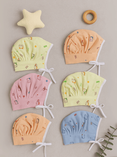 Little Angels Little Angels Cotton Printed Tie-Knot Pack of 6 Cap For Baby Boys and Baby Girls Cap & Nappy Mix & Match Cotton Baby Caps 0-3M / Assorted / Cotton