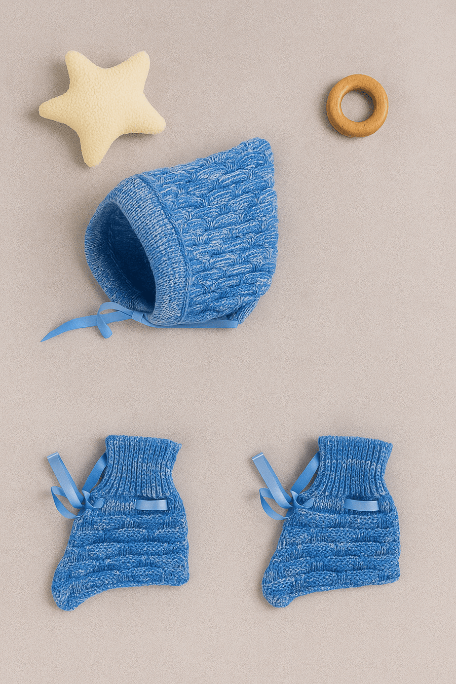 Blue woollen cap and socks set for newborn 0-12 months by Little Angels