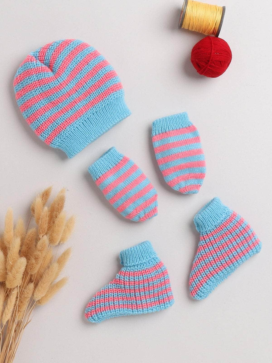 Striped woollen cap, mittens and socks set for newborn 0-6 months by Little Angels