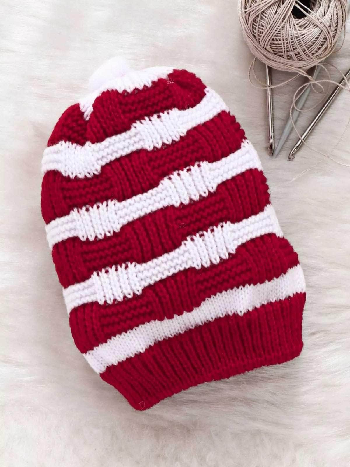 Little Angels Little Angels Baby Wool Striped Pull-On Beanie Cap with Pom Pom For Baby Boys and Girls Cap, Socks & Mittens Handcrafted Striped Winter Beanie