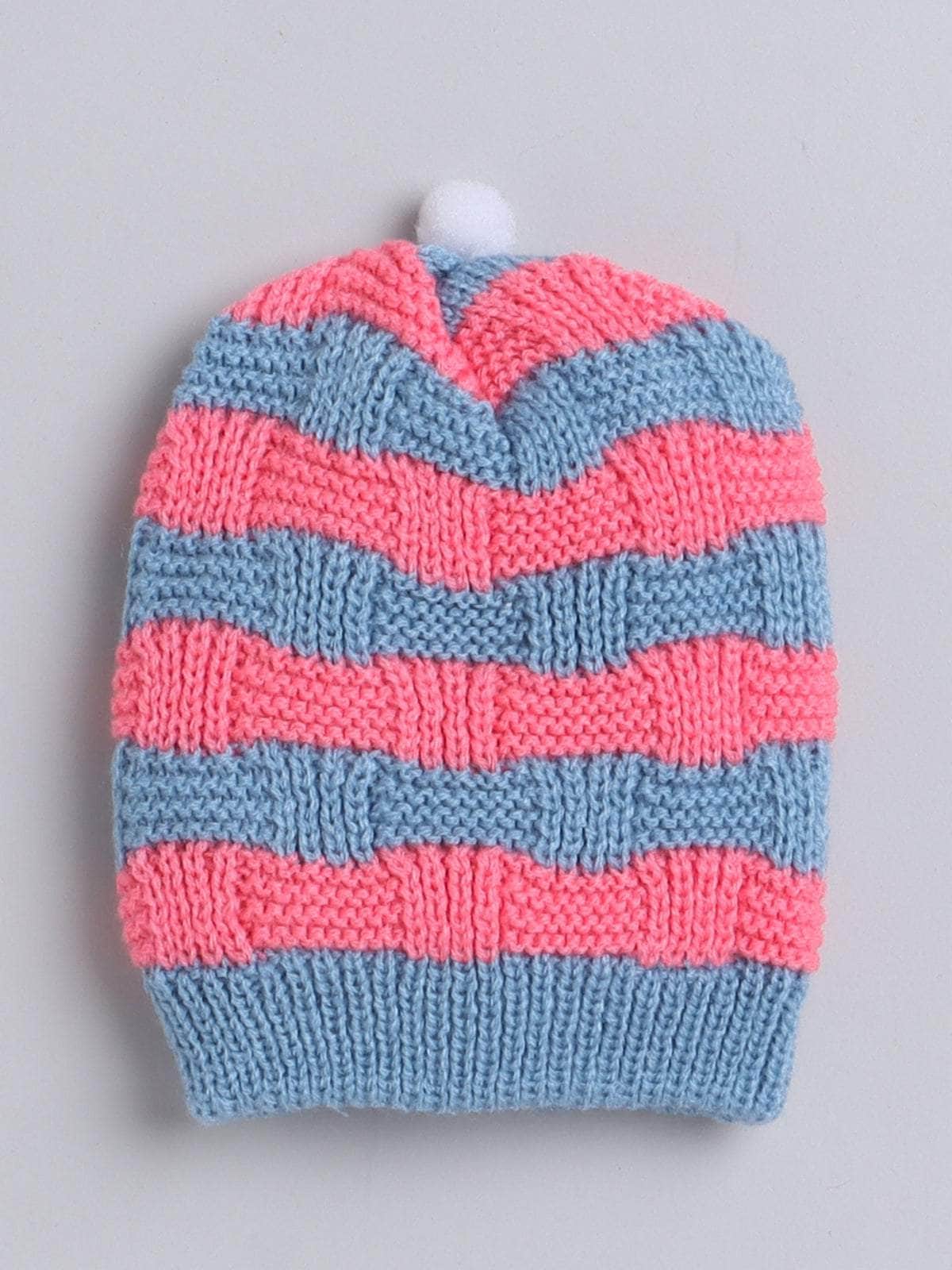 Little Angels Little Angels Baby Wool Striped Pull-On Beanie Cap with Pom Pom For Baby Boys and Girls Cap, Socks & Mittens Handcrafted Striped Winter Beanie