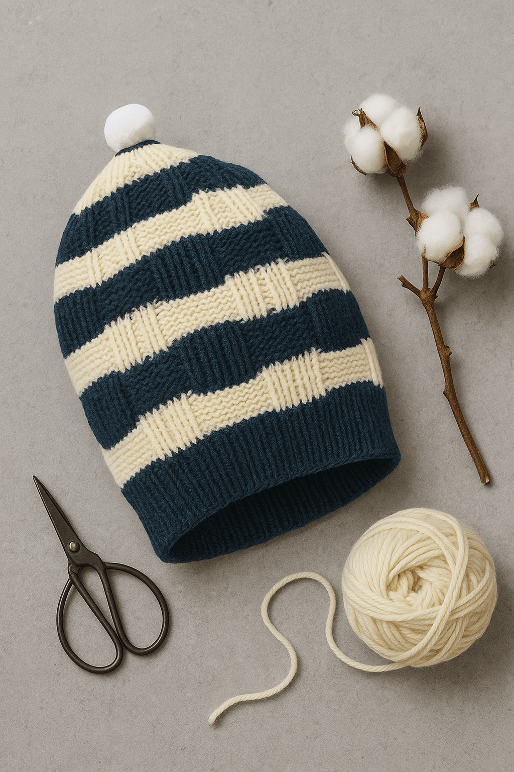 Little Angels Little Angels Baby Wool Striped Pull-On Beanie Cap with Pom Pom For Baby Boys and Girls Cap, Socks & Mittens Handcrafted Striped Winter Beanie
