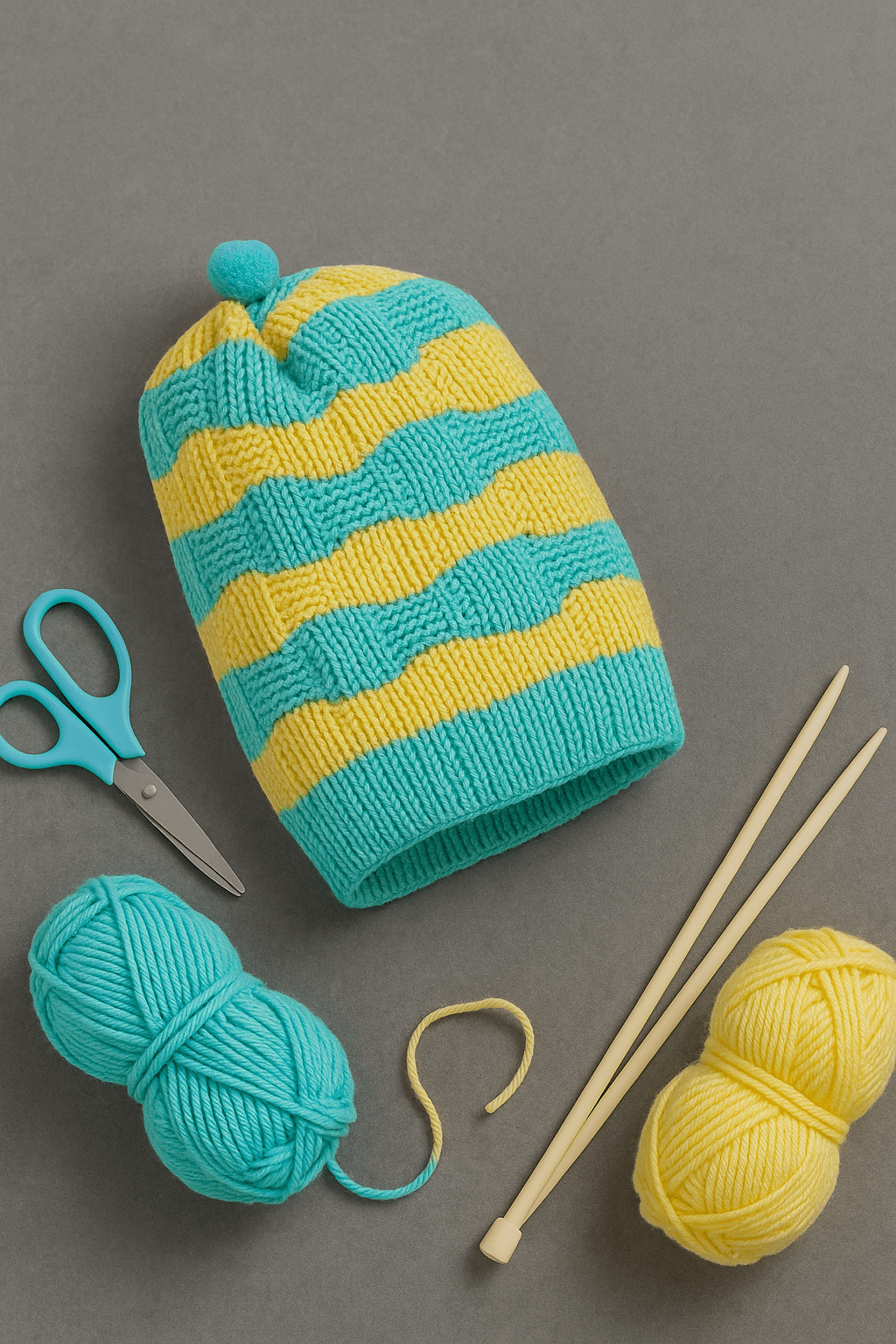 Little Angels Little Angels Baby Wool Striped Pull-On Beanie Cap with Pom Pom For Baby Boys and Girls Cap, Socks & Mittens Handcrafted Striped Winter Beanie