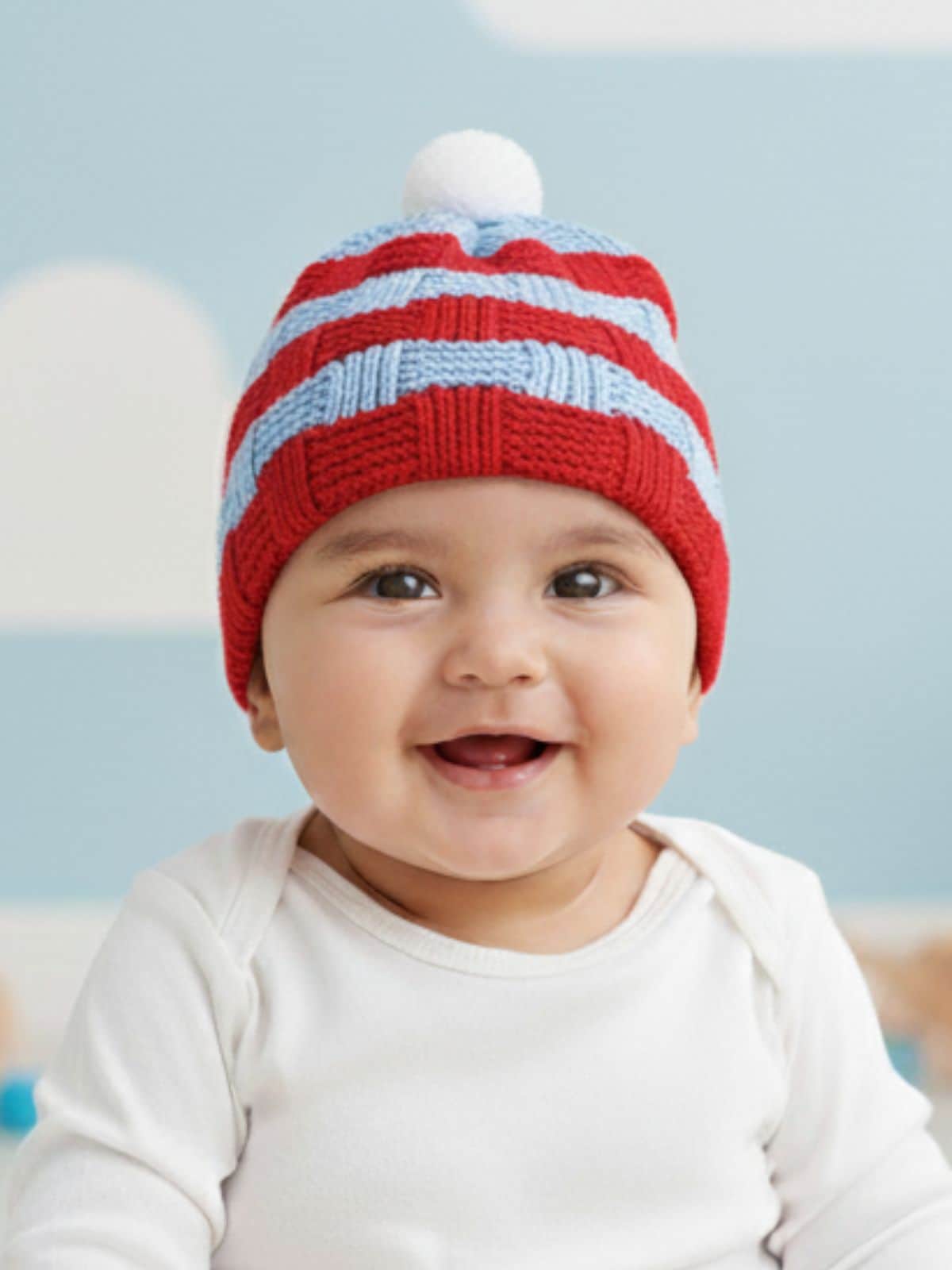 Little Angels Little Angels Baby Wool Striped Pull-On Beanie Cap with Pom Pom For Baby Boys and Girls Cap, Socks & Mittens Handcrafted Striped Winter Beanie