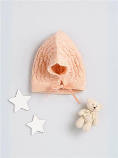 Peach woollen bonnet cap for newborn 0-12 months by Little Angels
