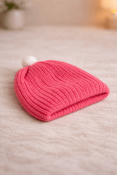 Fuchsia woollen beanie cap for newborn 0-12 months by Little Angels