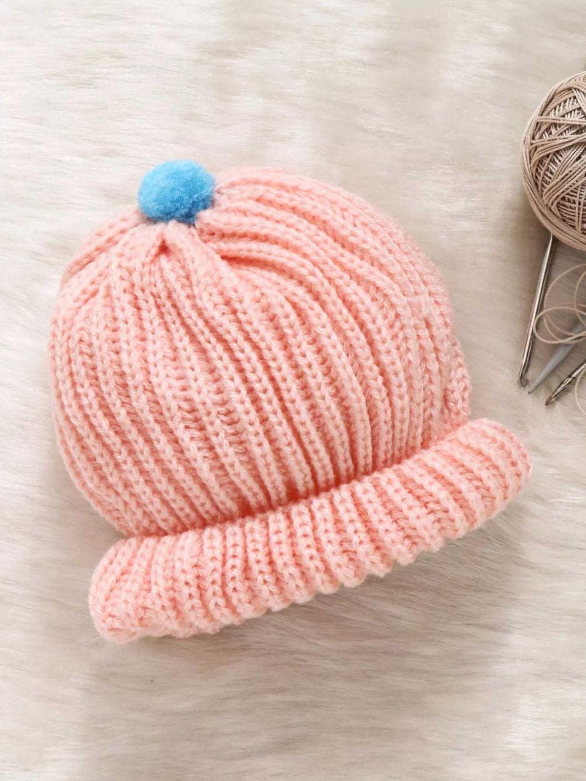 Little Angels Little Angels Baby Wool Solid Pull-On Beanie Cap with Pom Pom For Baby Boys and Girls Cap, Socks & Mittens Snug & Stylish Beanie With Charm 0-3M / Pink / Baby Wool