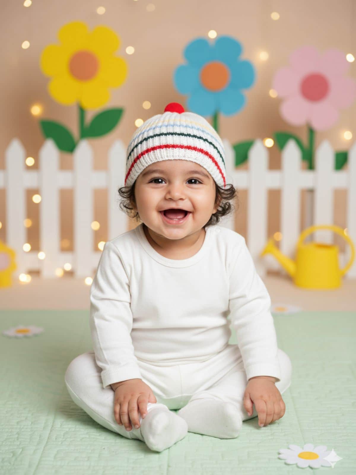Little Angels Little Angels Baby Wool Striped Pull-On Beanie Cap with Pom Pom For Baby Boys and Girls Cap, Socks & Mittens Snug & Stylish Beanie With Charm