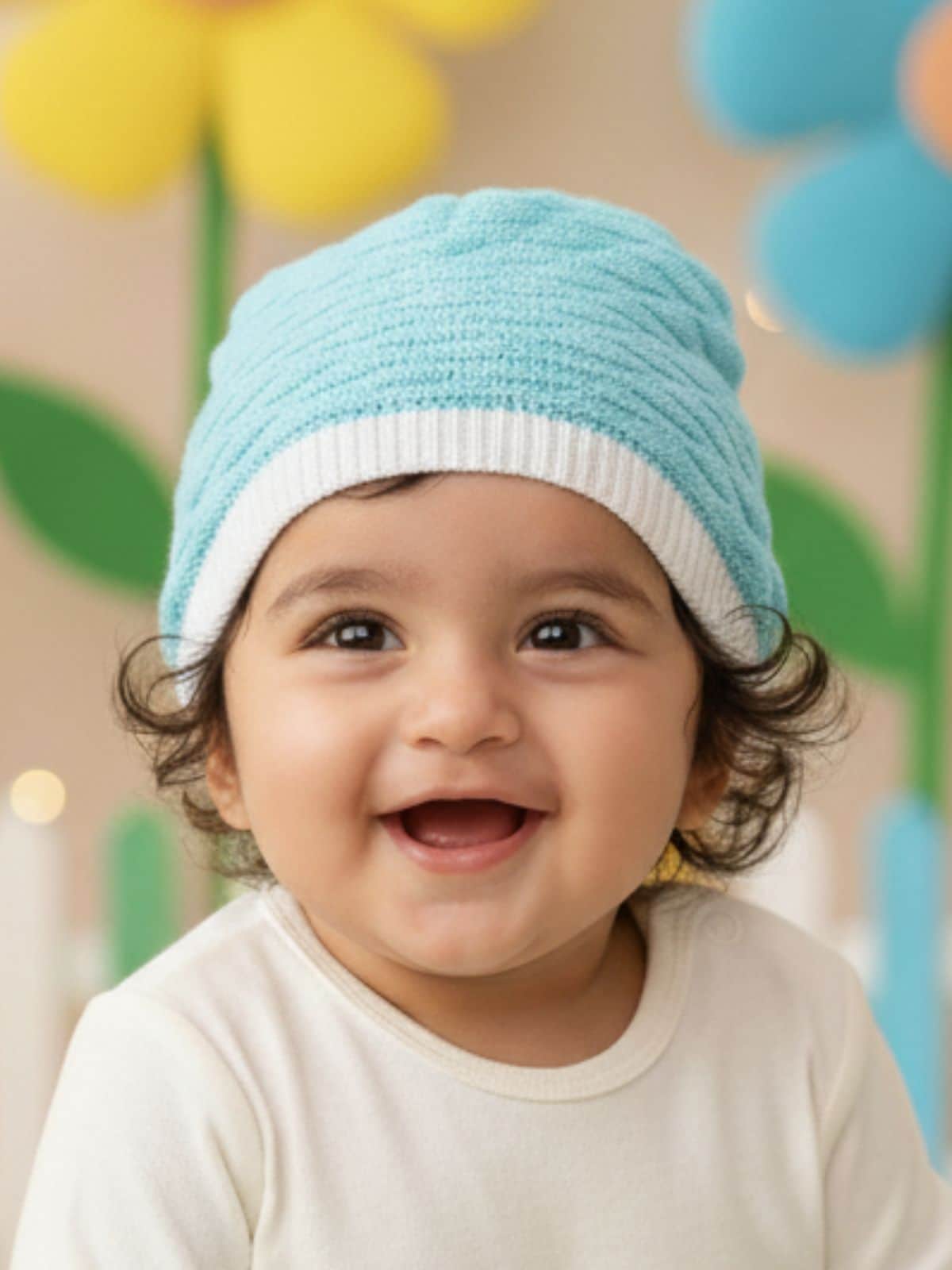 Little Angels Little Angels Baby Wool Textured Pull-On Beanie Cap with Pom Pom For Baby Girls Cap, Socks & Mittens Wavy Knit Textured Winter Cap