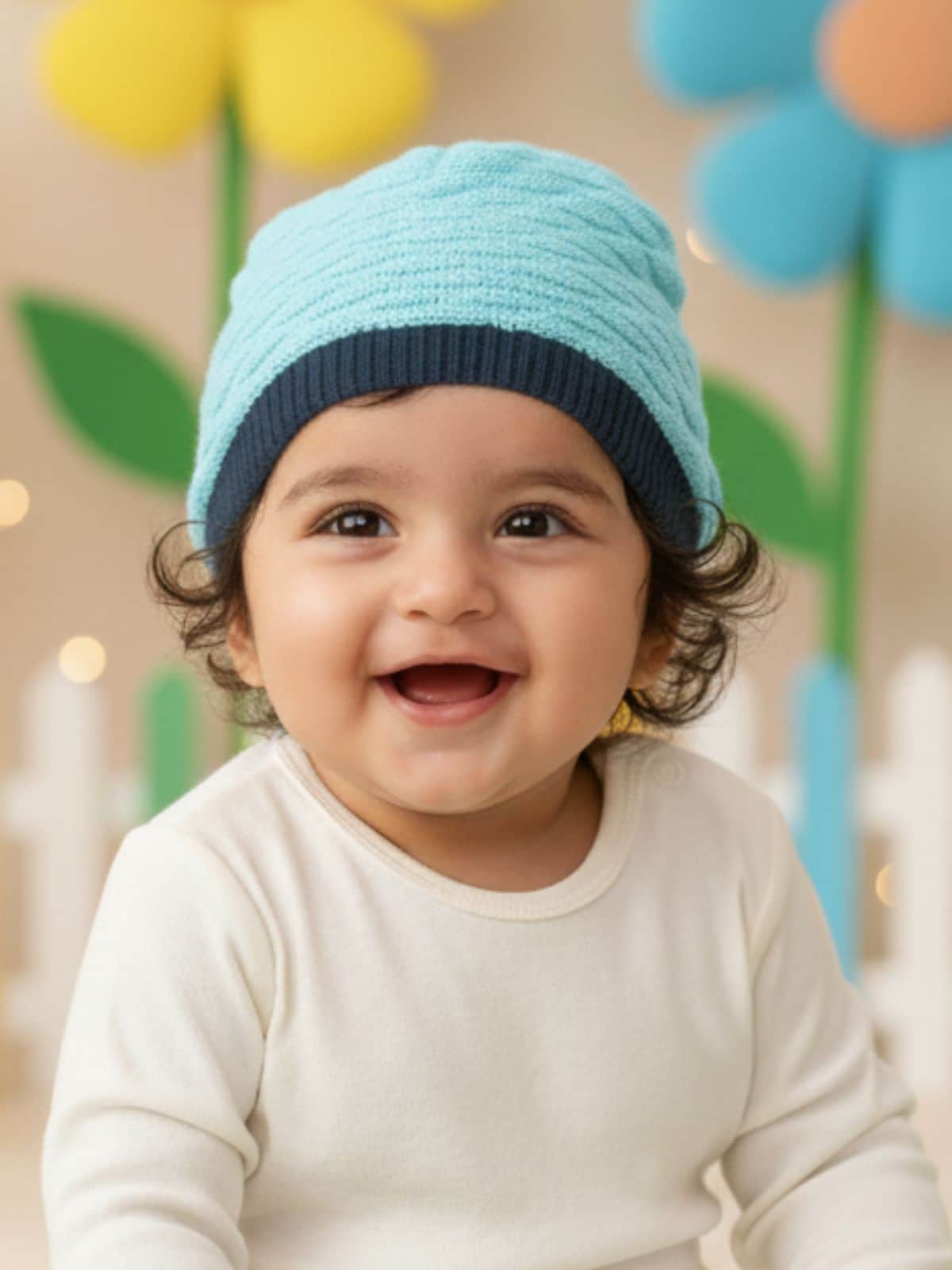 Little Angels Little Angels Baby Wool Textured Pull-On Beanie Cap with Pom Pom For Baby Girls Cap, Socks & Mittens Wavy Knit Textured Winter Cap