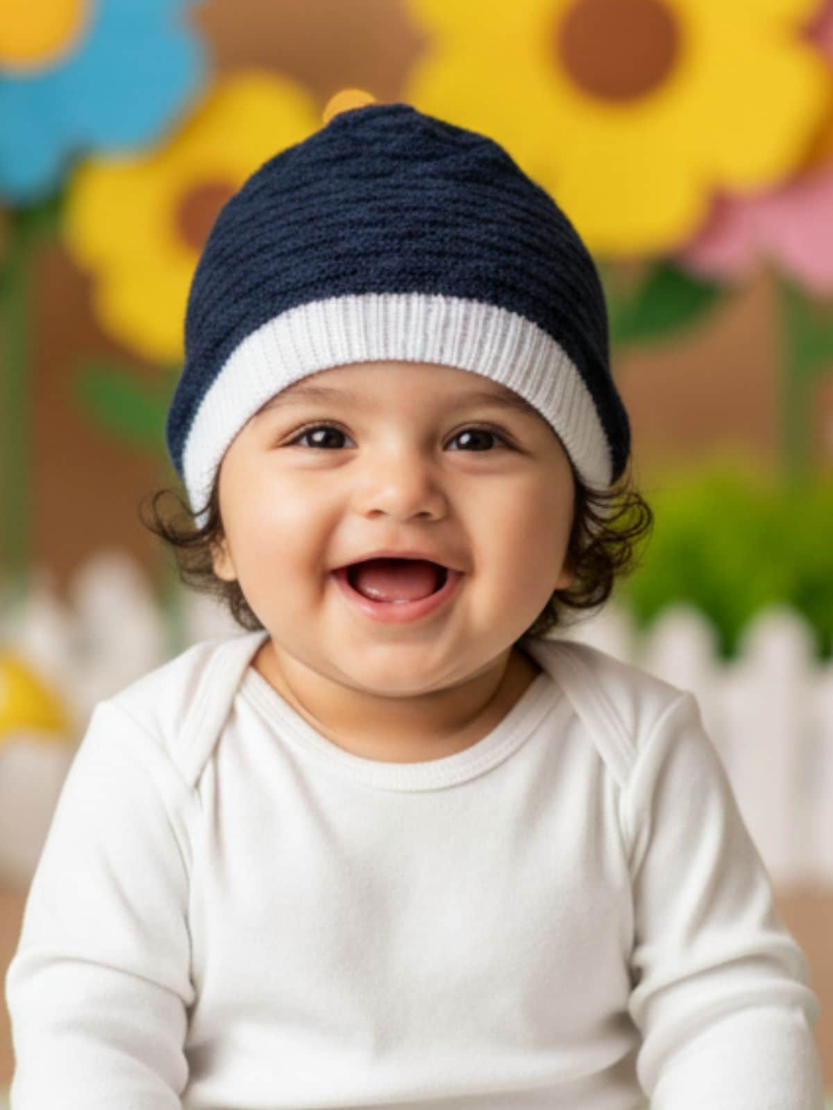 Little Angels Little Angels Baby Wool Textured Pull-On Beanie Cap with Pom Pom For Baby Girls Cap, Socks & Mittens Wavy Knit Textured Winter Cap