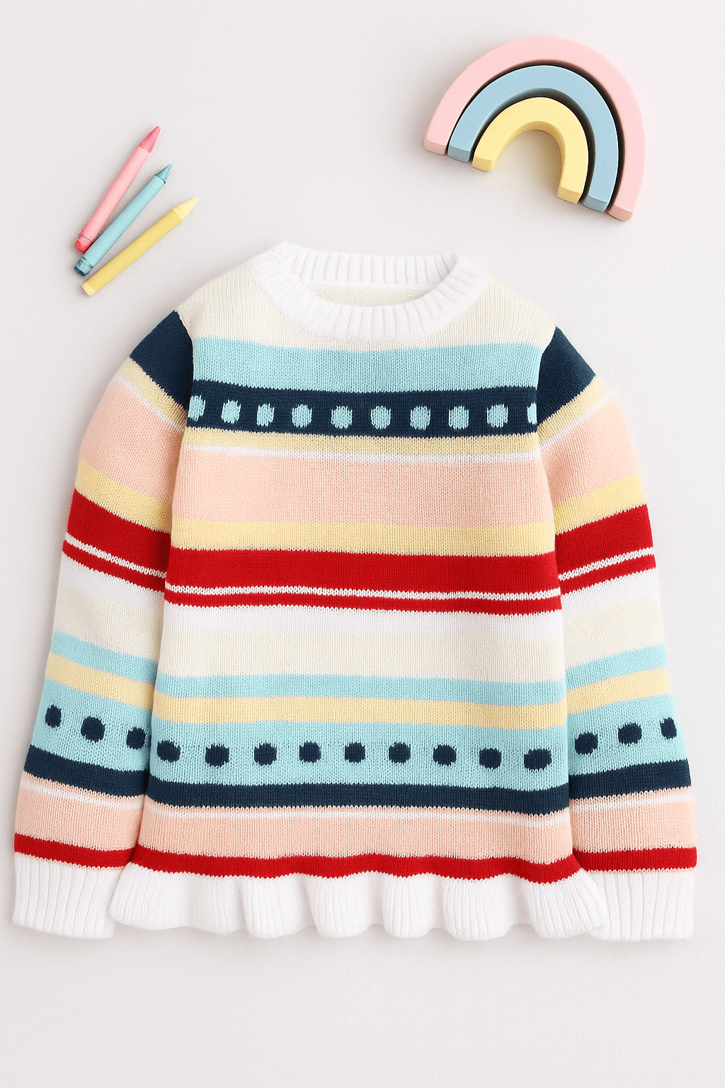 White multi-stripe woollen pullover sweater for kids 2-3 years by Little Angels