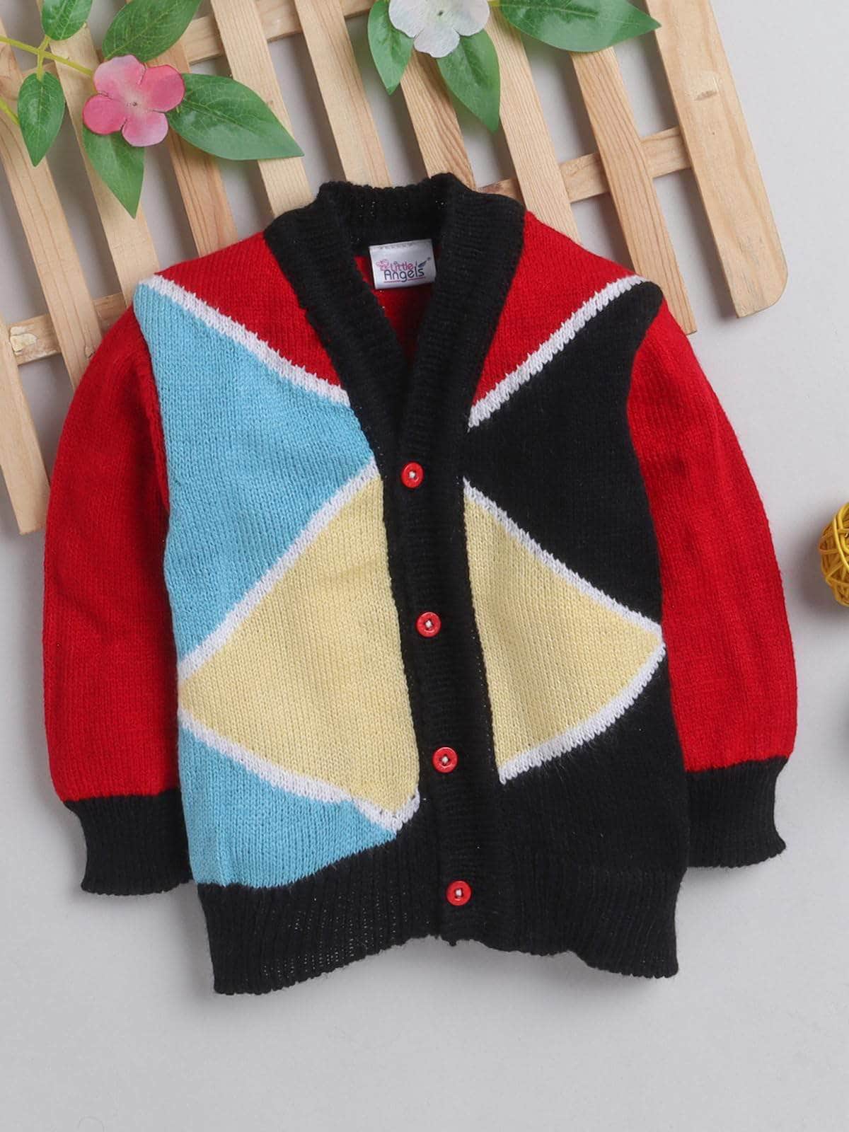 Little Angels Little Angels Baby Wool V-Neck Full Sleeves Color-Block Cardigan Sweater For Baby Boys and Girls Cardigan Kaleido Knit: Bold & Bright Cardigan