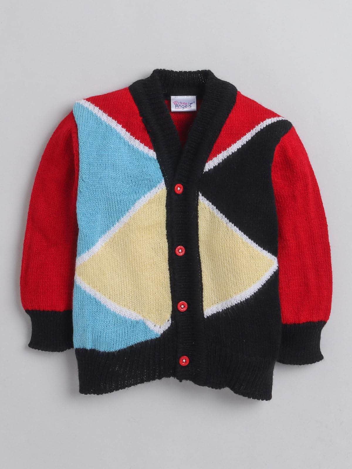 Little Angels Little Angels Baby Wool V-Neck Full Sleeves Color-Block Cardigan Sweater For Baby Boys and Girls Cardigan Kaleido Knit: Bold & Bright Cardigan
