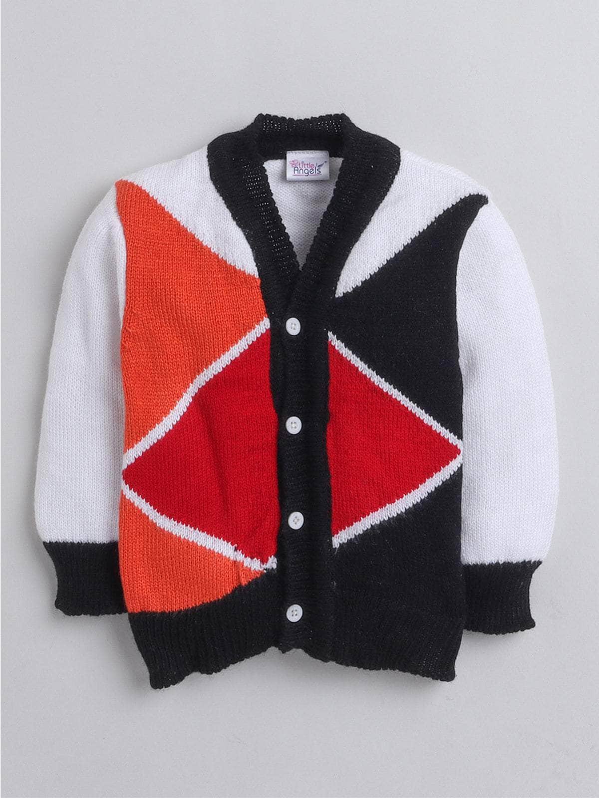 Little Angels Little Angels Baby Wool V-Neck Full Sleeves Color-Block Cardigan Sweater For Baby Boys and Girls Cardigan Kaleido Knit: Bold & Bright Cardigan