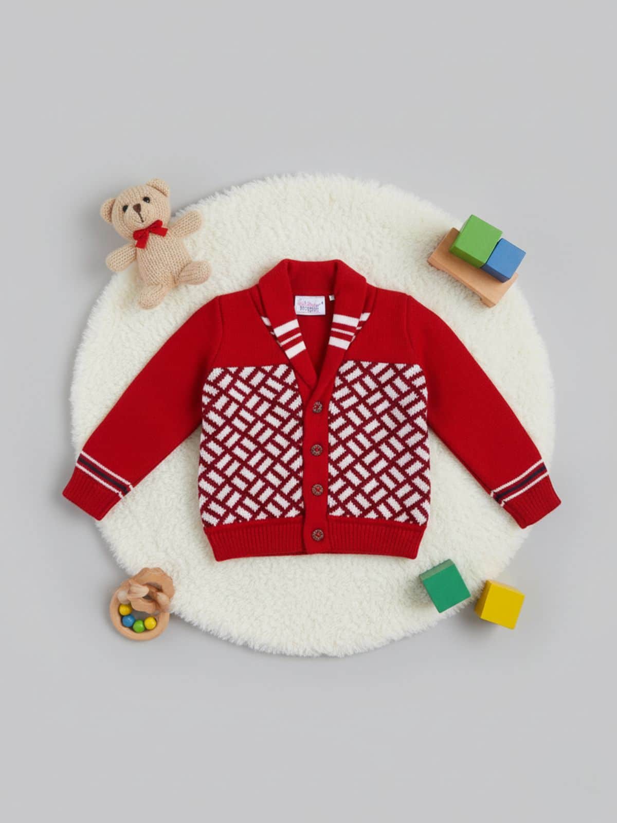 Little Angels Knit & Neat Diamond Charm Cardigan Knit & Neat Diamond Charm 1 - 2 Years / Red & White