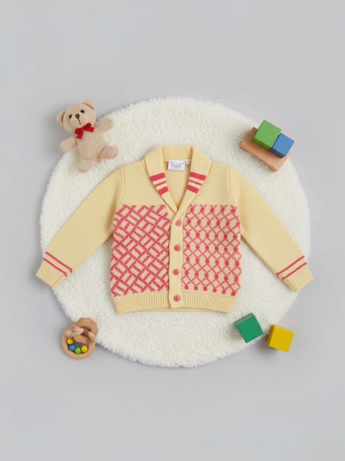 Little Angels Knit & Neat Diamond Charm Cardigan Knit & Neat Diamond Charm 1 - 2 Years / Yellow & Fuschia