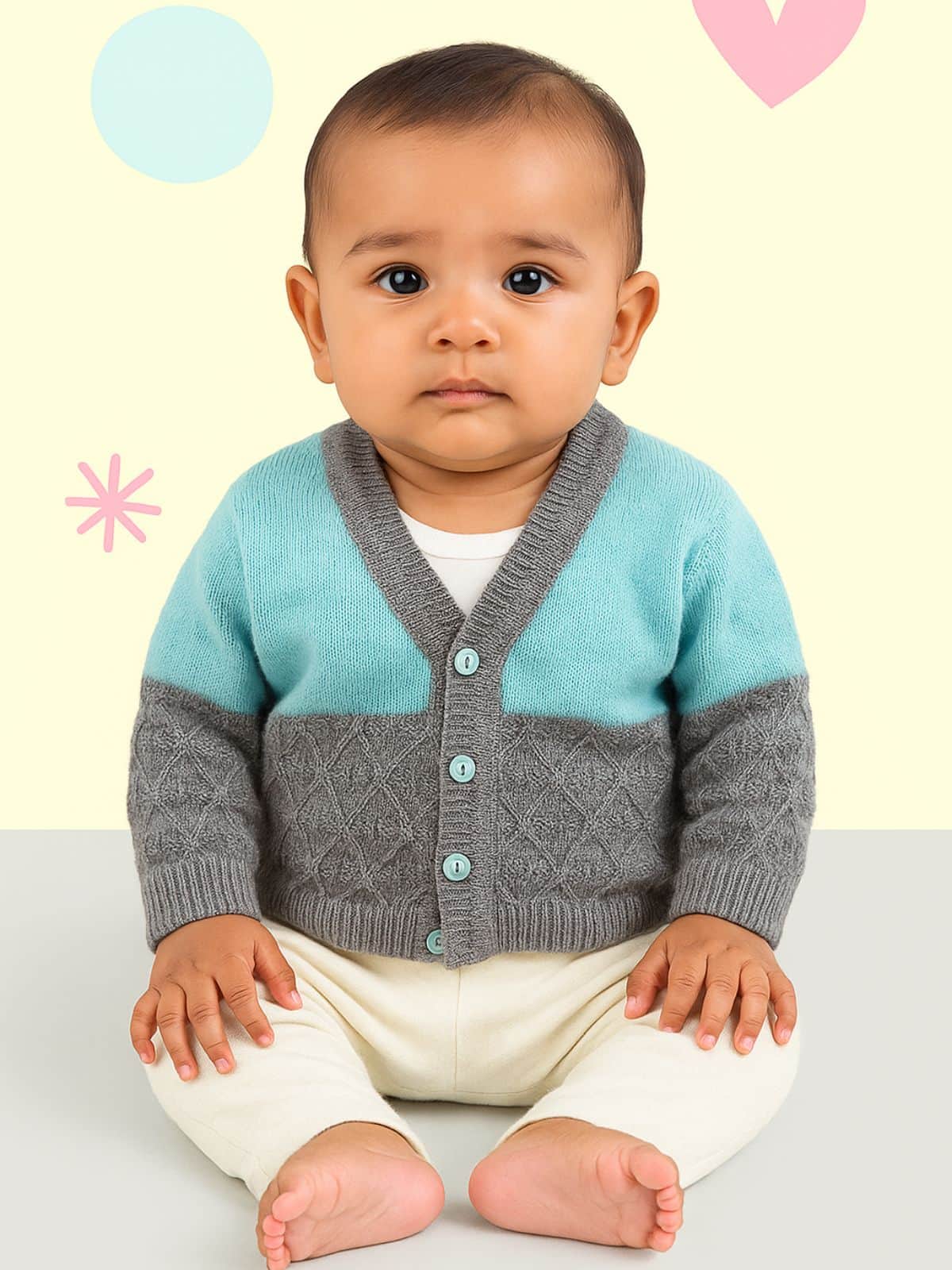 Little Angels Little Angels Baby Wool V-Neck Full Sleeves Color-Block with Diamond Design Cardigan Sweater For Baby Boys  Cardigan Snug & Buttoned Up Cardigan