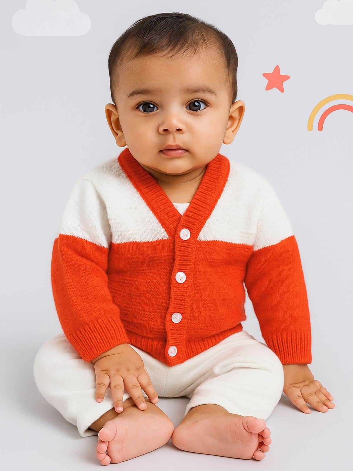 Little Angels Little Angels Baby Wool V-Neck Full Sleeves Color-Block with Diamond Design Cardigan Sweater For Baby Boys  Cardigan Snug & Buttoned Up Cardigan