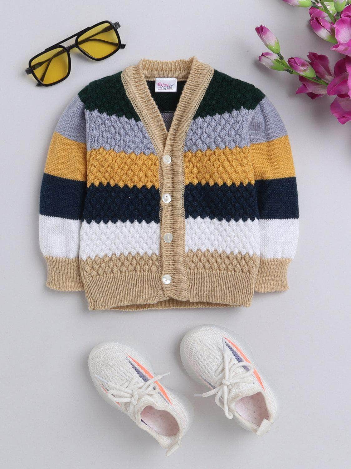 White diamond knit woollen baby cardigan for baby 3 months to 3 years by Little Angels