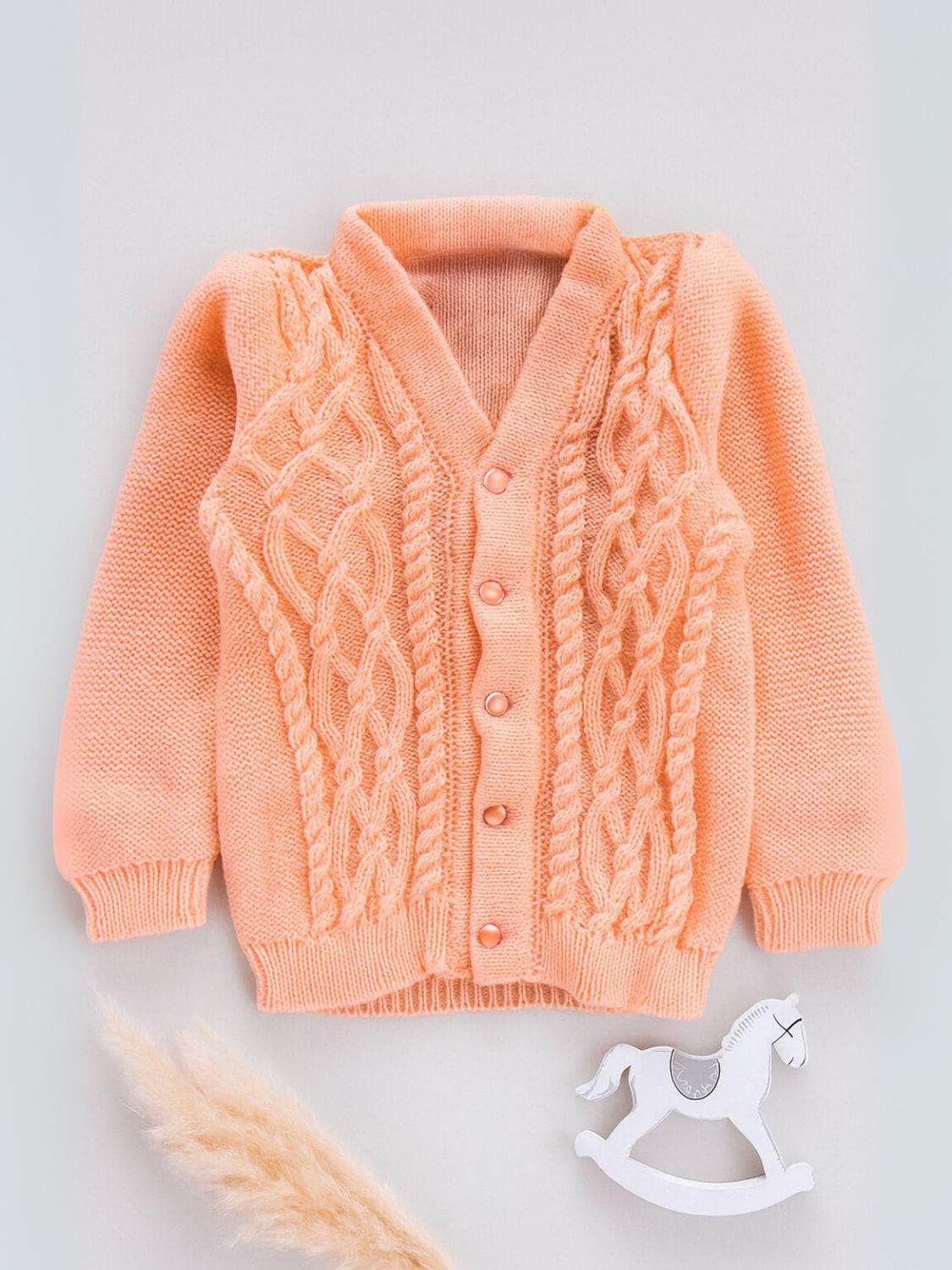Peach textured knit woollen baby cardigan for baby 6-12 months by Little Angels