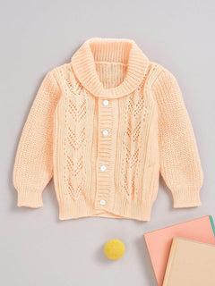 Peach lace knit woollen baby cardigan for baby 6-12 months by Little Angels