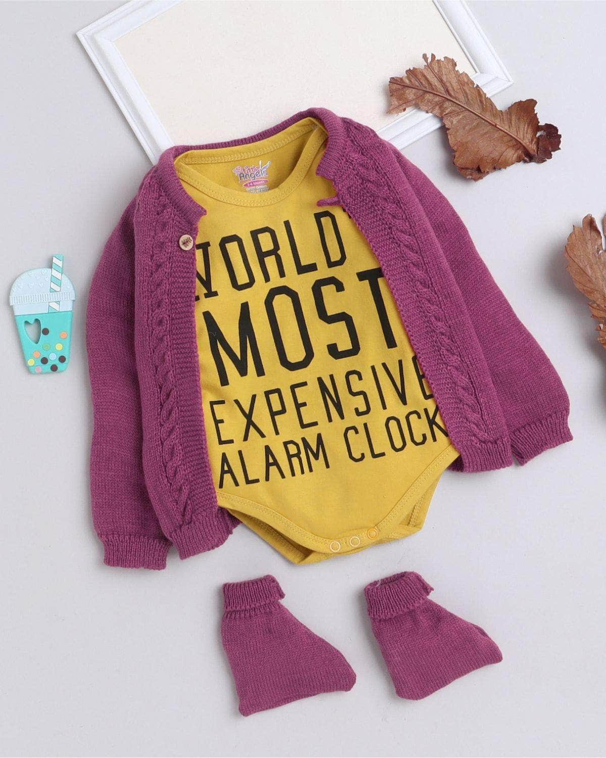 Little Angels Charming Arrival – Cardigan & Onesie Charming Arrival – Cardigan & Onesie 0-3 M / Wine & Yellow