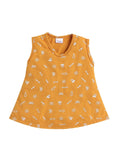 Little Angels Little Angels Scoop Neck Cotton Mustard Sleeveless Printed Top with Bloomer Set For Baby Girls Co-ords Peekaboo Play Top & Bloomer Set