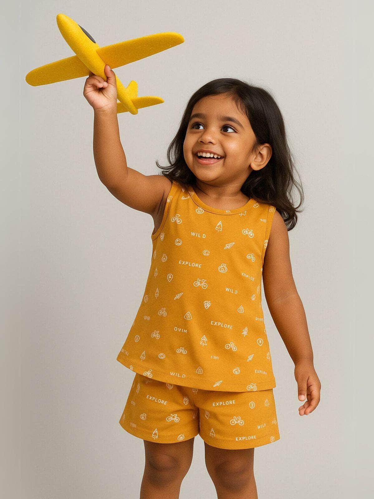 Little Angels Little Angels Scoop Neck Cotton Red Sleeveless Printed Top with Bloomer Set For Baby Girls Co-ords Peekaboo Play Top & Bloomer Set