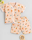 Little Angels Kids Fruit Print Summer Top & Shorts Set | Breathable Cotton Loungewear Combos Fruit Print Half-Sleeve Top & Shorts Set 0-3 M / Peach / Cotton