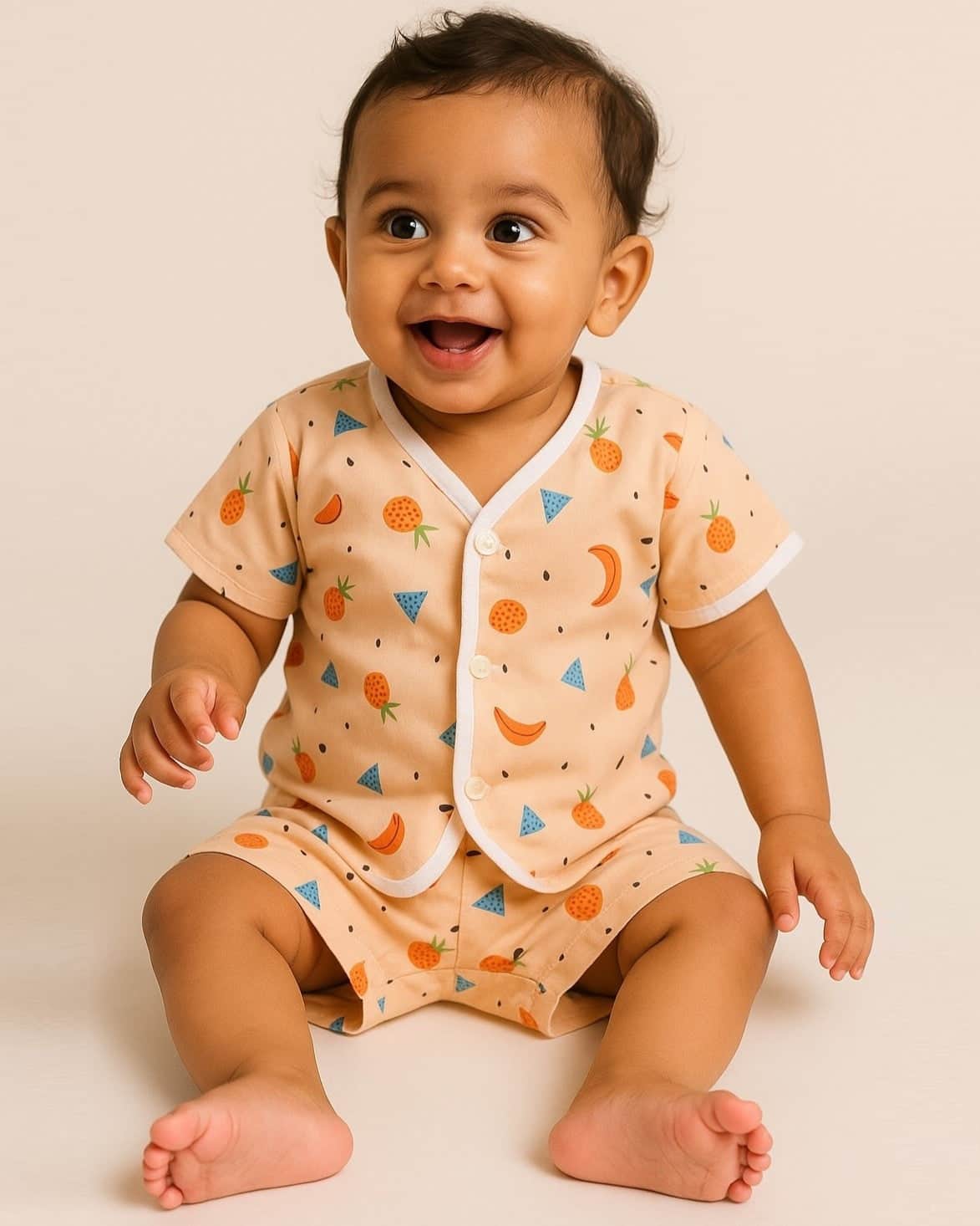 Little Angels Kids Fruit Print Summer Top & Shorts Set | Breathable Cotton Loungewear Combos Fruit Print Half-Sleeve Top & Shorts Set