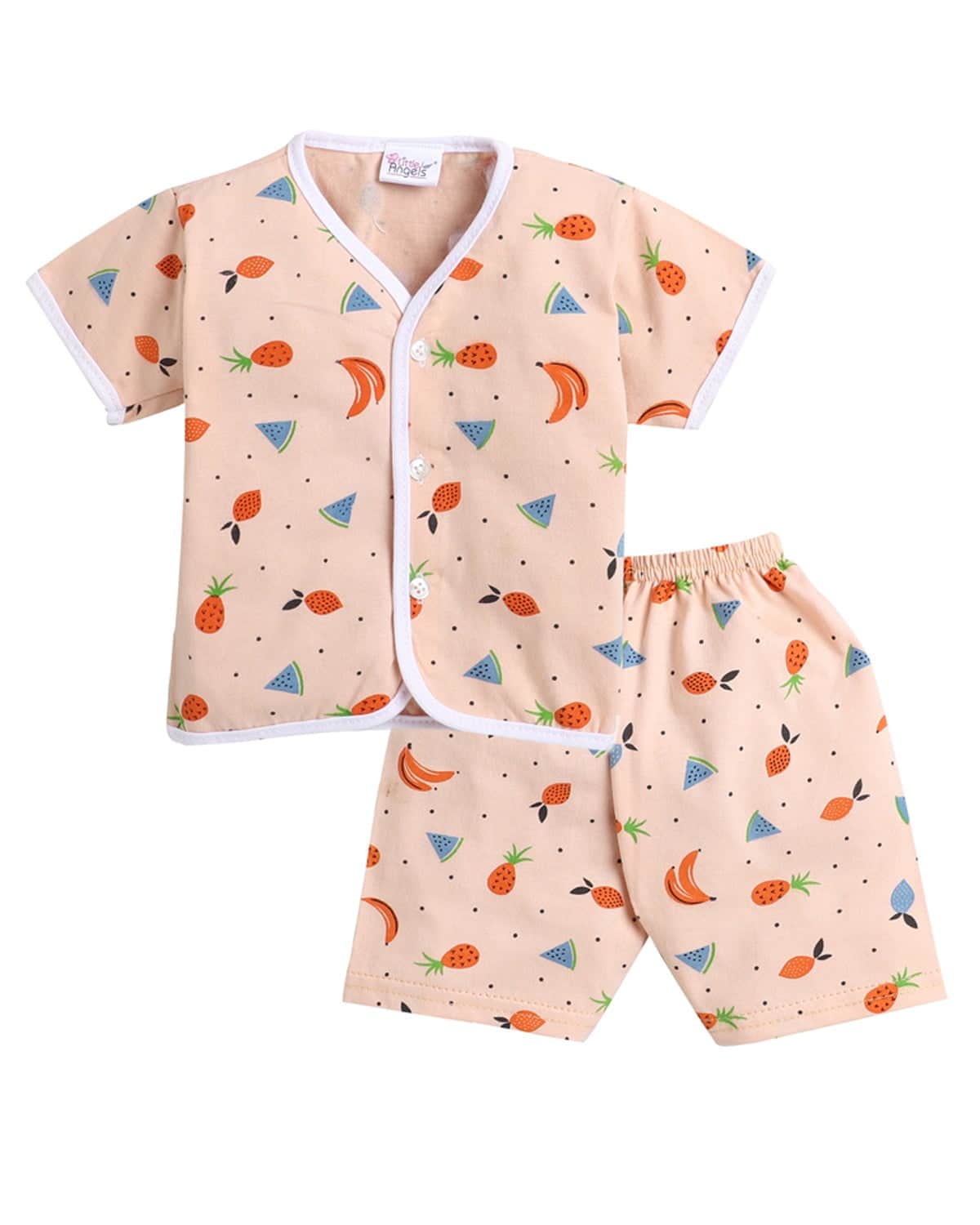 Little Angels Kids Fruit Print Summer Top & Shorts Set | Breathable Cotton Loungewear Combos Fruit Print Half-Sleeve Top & Shorts Set