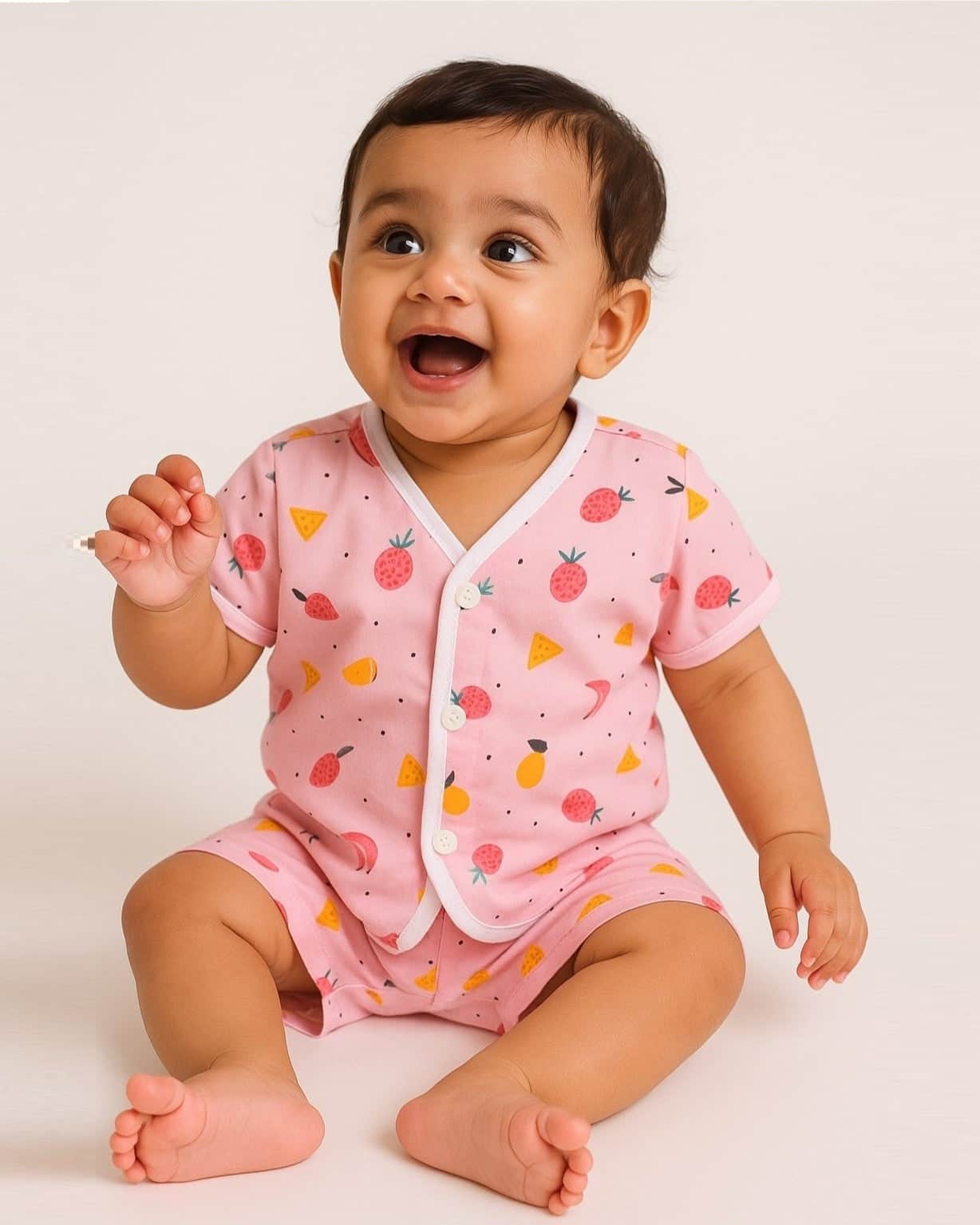 Little Angels Kids Fruit Print Summer Top & Shorts Set | Breathable Cotton Loungewear Combos Fruit Print Half-Sleeve Top & Shorts Set