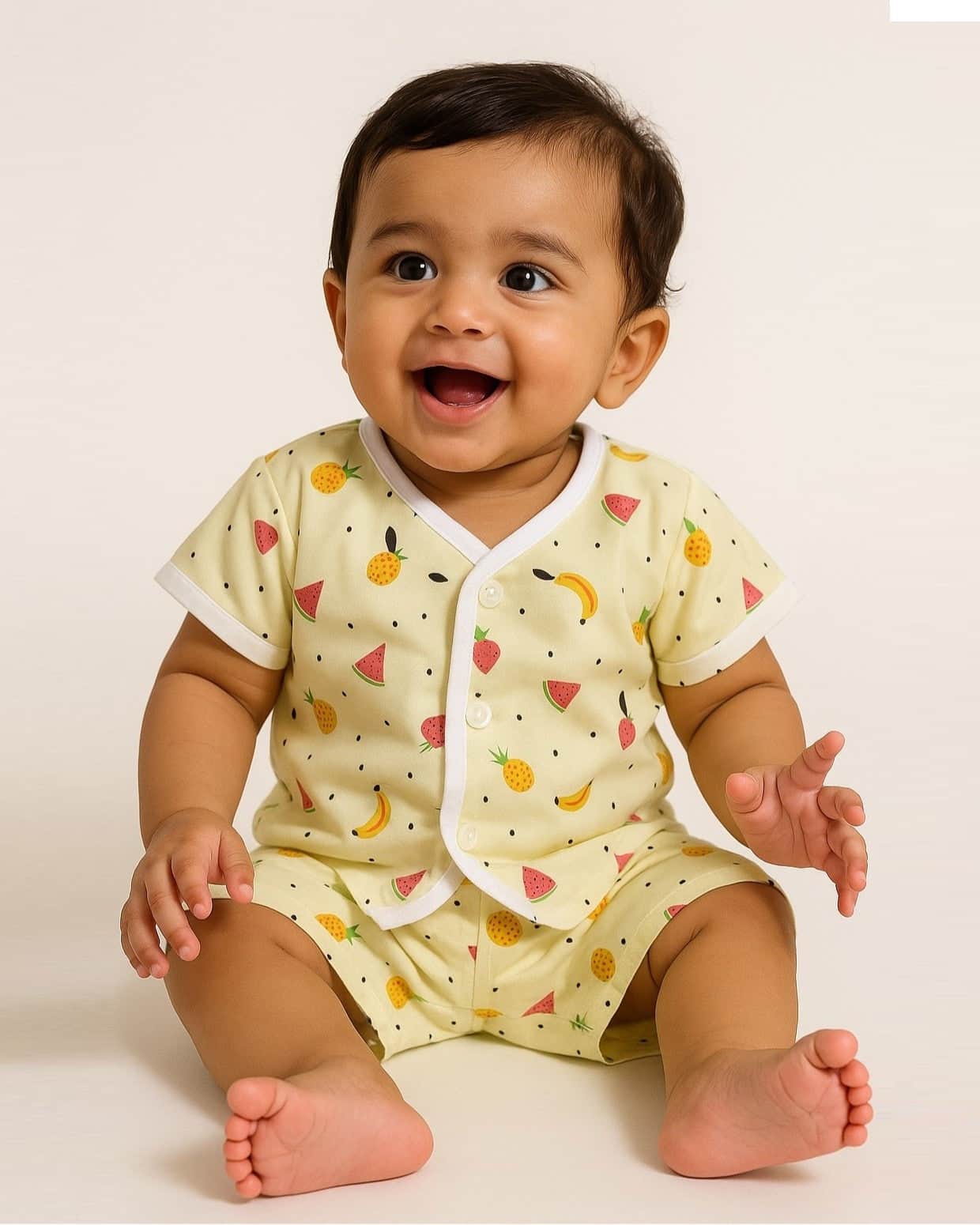 Little Angels Kids Fruit Print Summer Top & Shorts Set | Breathable Cotton Loungewear Combos Fruit Print Half-Sleeve Top & Shorts Set