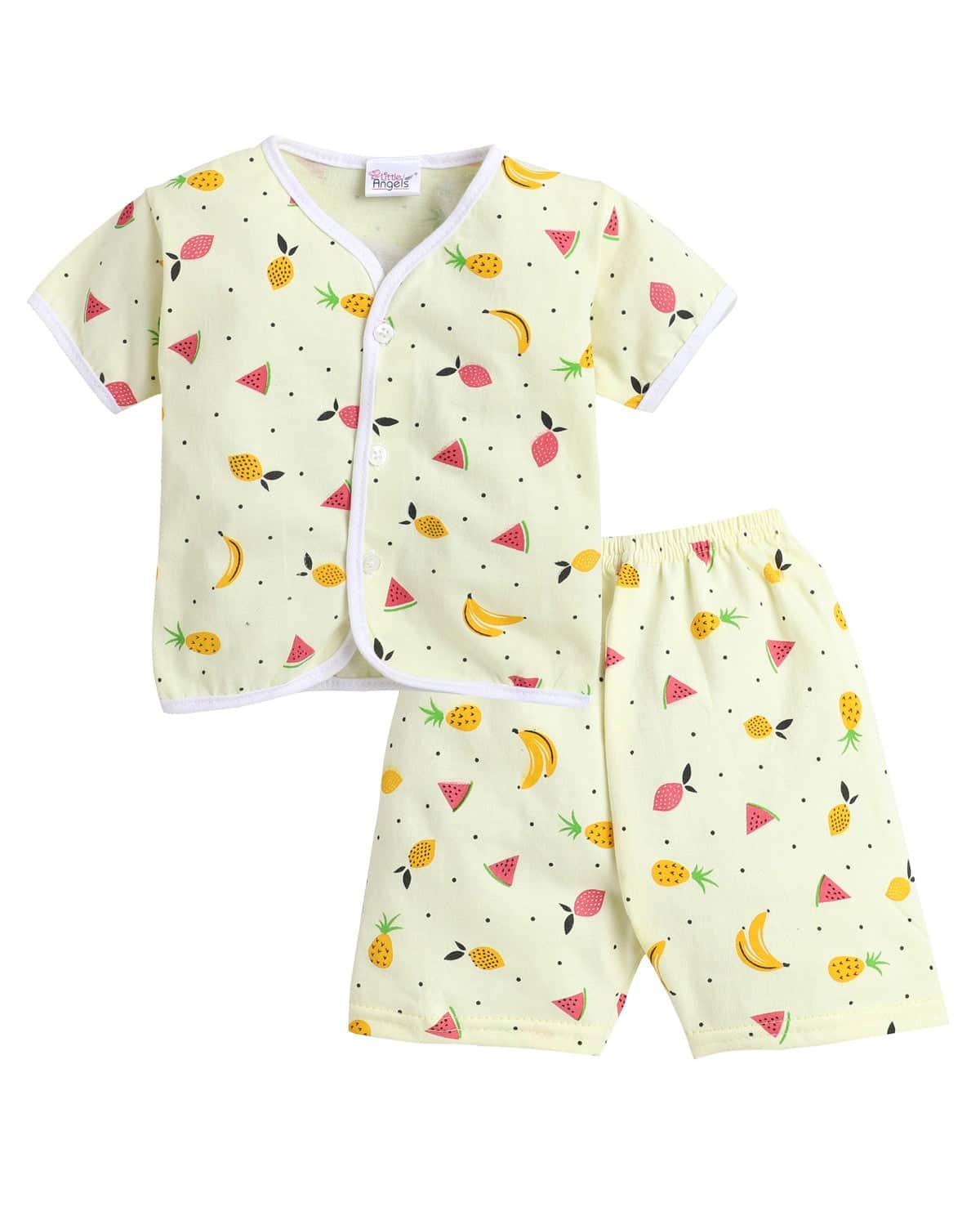 Little Angels Kids Fruit Print Summer Top & Shorts Set | Breathable Cotton Loungewear Combos Fruit Print Half-Sleeve Top & Shorts Set