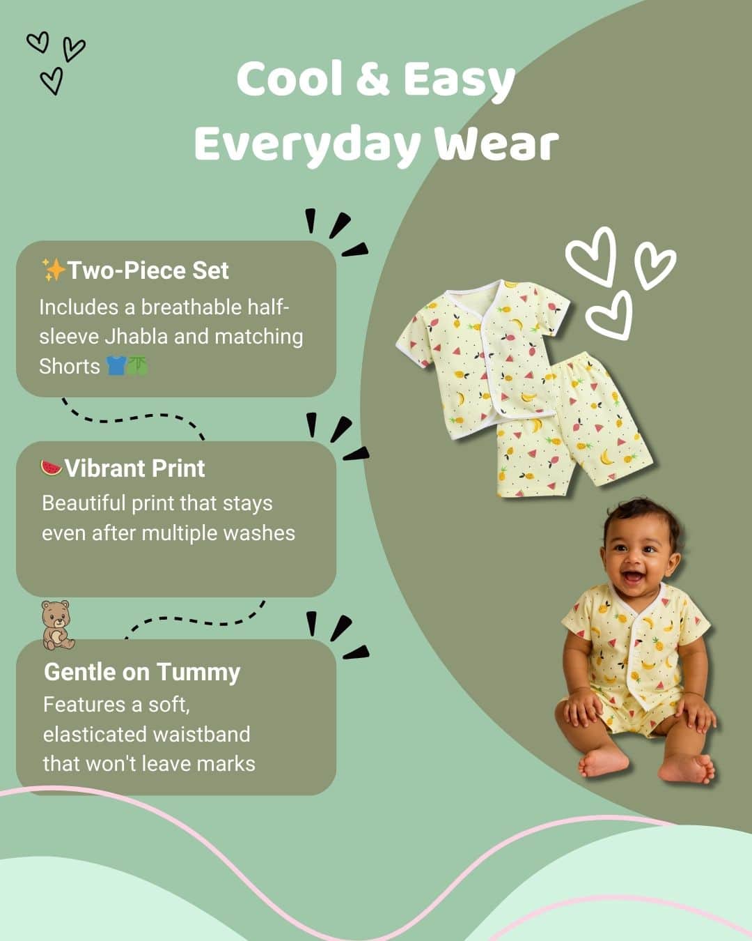 Little Angels Kids Fruit Print Summer Top & Shorts Set | Breathable Cotton Loungewear Combos Fruit Print Half-Sleeve Top & Shorts Set