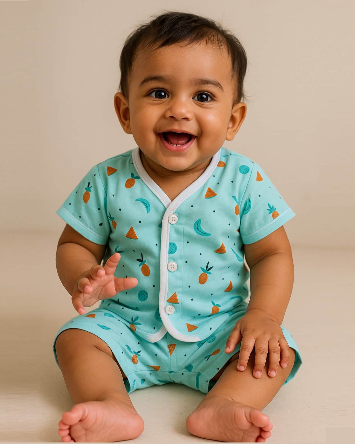 Little Angels Kids Fruit Print Summer Top & Shorts Set | Breathable Cotton Loungewear Combos Fruit Print Half-Sleeve Top & Shorts Set