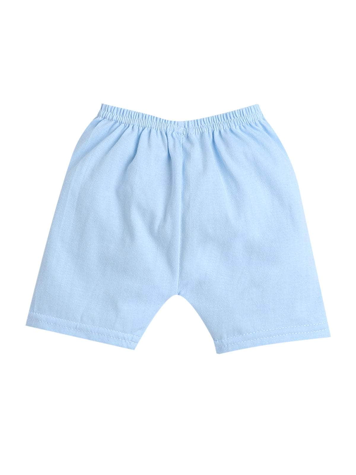 Little Angels Little Angels Scoop Neck Cotton Blue Sleeveless Printed Vest & Solid Shorts For Baby Boys Combos Move & Groove Top and Shorts