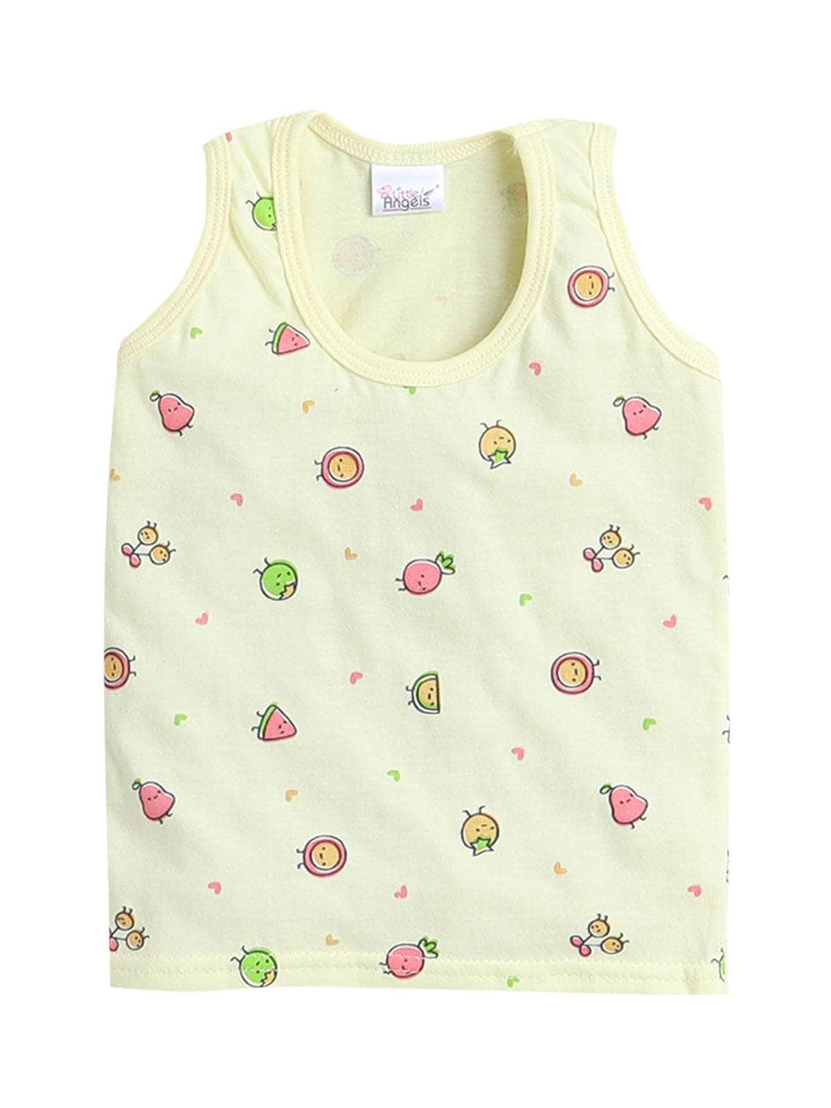 Little Angels Little Angels Scoop Neck Yellow Cotton Sleeveless Printed Vest & Solid Shorts For Baby Boys Combos Move & Groove Top and Shorts