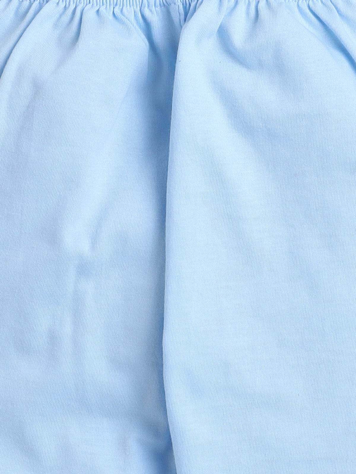 Little Angels Little Angels Round Neck Frill Sleeves Blue Cotton Printed Frock with Pants For Baby Girls Combos Twirl & Tumble Frock with Capri