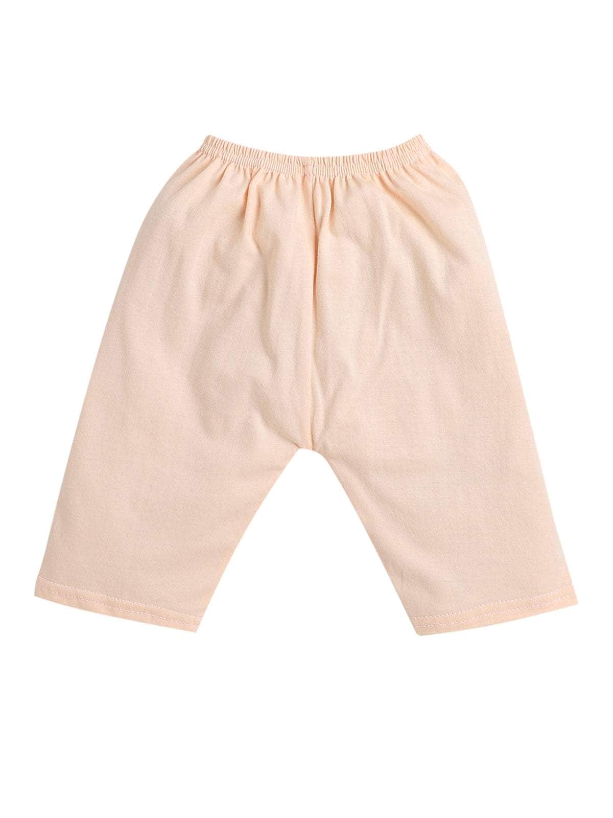 Little Angels Little Angels Round Neck Frill Sleeves Peach Cotton Printed Frock with Pants For Baby Girls Combos Twirl & Tumble Frock with Capri